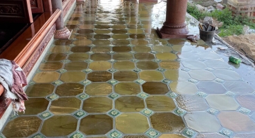 Gạch lát nền bát giác men hanh vàng ánh xanh - Văn Giang - Hưng Yên