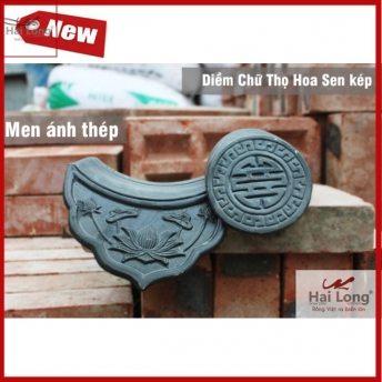 Ngói âm dương sen kép, chữ thọ men ánh thép - cỡ trung 02 Ngói âm dương sen kép, chữ thọ men ánh thép - cỡ trung 01