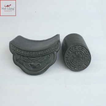 Ngói âm dương hổ phù, chữ thọ men ánh thép- cỡ nhỏ 01